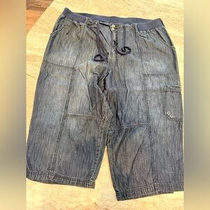 Lane Bryant Size 26 Denim Bermuda Shorts Cargo Drawstring Waist